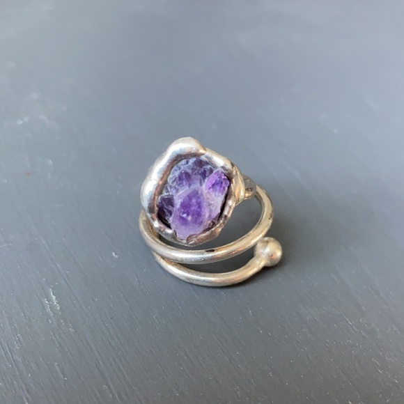 Sterling Silver Amethyst Stone Bangle and Ring - Picture 3 of 5